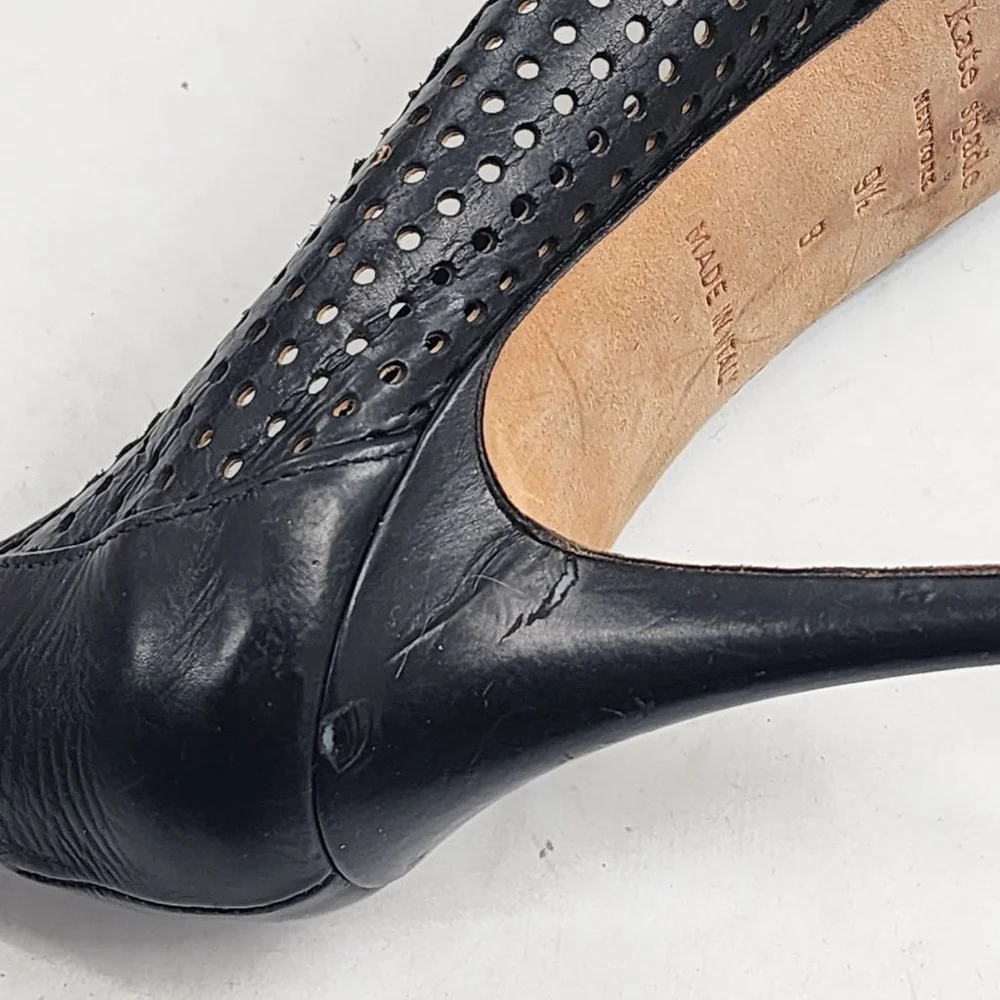 KATE‎ SPADE Black Perforated Pointed Toe Leather Pump Heels Size 9.5